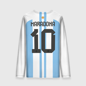 Мужской лонгслив 3D с принтом Марадона форма сборной Аргентины в Тюмени, 100% полиэстер | длинные рукава, круглый вырез горловины, полуприлегающий силуэт | Тематика изображения на принте: 