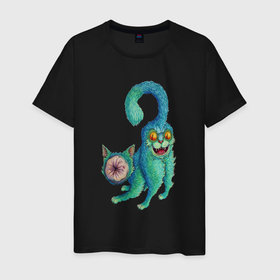 Мужская футболка хлопок с принтом Психоделический кот монстр в Курске, 100% хлопок | прямой крой, круглый вырез горловины, длина до линии бедер, слегка спущенное плечо. | Тематика изображения на принте: 