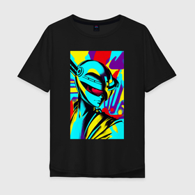 Мужская футболка хлопок Oversize с принтом Alien   neural network   pop art в Курске, 100% хлопок | свободный крой, круглый ворот, “спинка” длиннее передней части | 