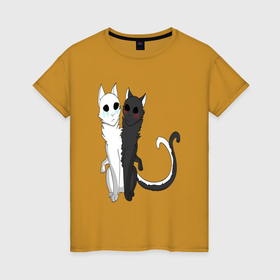 Женская футболка хлопок с принтом Черно белый кот монстр , 100% хлопок | прямой крой, круглый вырез горловины, длина до линии бедер, слегка спущенное плечо | 