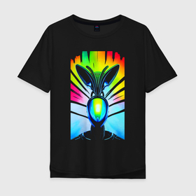Мужская футболка хлопок Oversize с принтом Alien   neural network   neon glow в Курске, 100% хлопок | свободный крой, круглый ворот, “спинка” длиннее передней части | 