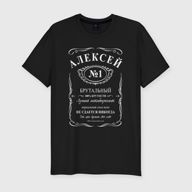 Мужская футболка хлопок Slim с принтом Алексей в стиле Jack Daniels в Санкт-Петербурге, 92% хлопок, 8% лайкра | приталенный силуэт, круглый вырез ворота, длина до линии бедра, короткий рукав | 