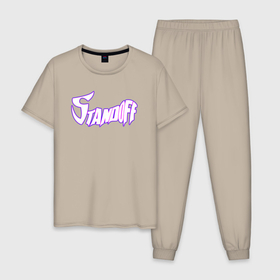 Мужская пижама хлопок с принтом Standoff neon в Белгороде, 100% хлопок | брюки и футболка прямого кроя, без карманов, на брюках мягкая резинка на поясе и по низу штанин
 | 