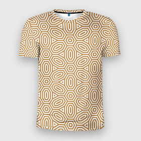 Мужская футболка 3D Slim с принтом Абстрактно овально бежевый паттерн в Кировске, 100% полиэстер с улучшенными характеристиками | приталенный силуэт, круглая горловина, широкие плечи, сужается к линии бедра | 