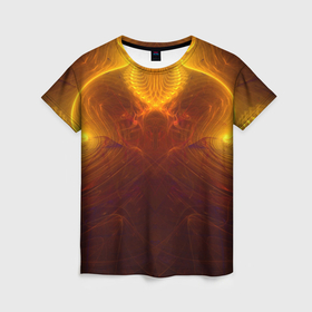 Женская футболка 3D с принтом Абстрактное тёмно жёлтое узорчатое свечение во тьме , 100% полиэфир ( синтетическое хлопкоподобное полотно) | прямой крой, круглый вырез горловины, длина до линии бедер | 