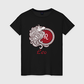 Женская футболка хлопок с принтом Лев знак зодиака в Белгороде, 100% хлопок | прямой крой, круглый вырез горловины, длина до линии бедер, слегка спущенное плечо | 
