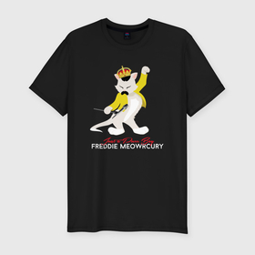 Мужская футболка хлопок Slim с принтом Фредди Меркьюри кот в Тюмени, 92% хлопок, 8% лайкра | приталенный силуэт, круглый вырез ворота, длина до линии бедра, короткий рукав | 