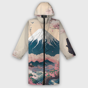 Мужской дождевик 3D с принтом Японский пейзаж: цветение сакуры у горы Фудзияма ,  |  | 