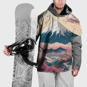 Накидка на куртку 3D с принтом Японский пейзаж: цветение сакуры у горы Фудзияма в Санкт-Петербурге, 100% полиэстер |  | 