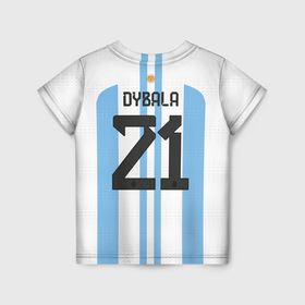 Детская футболка 3D с принтом Дибала форма сборной Аргентины домашняя в Тюмени, 100% гипоаллергенный полиэфир | прямой крой, круглый вырез горловины, длина до линии бедер, чуть спущенное плечо, ткань немного тянется | 
