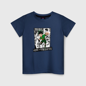 Детская футболка хлопок с принтом Гон Фрикс на фоне манги , 100% хлопок | круглый вырез горловины, полуприлегающий силуэт, длина до линии бедер | 
