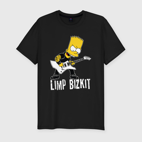 Мужская футболка хлопок Slim с принтом Limp Bizkit Барт Симпсон рокер в Кировске, 92% хлопок, 8% лайкра | приталенный силуэт, круглый вырез ворота, длина до линии бедра, короткий рукав | 