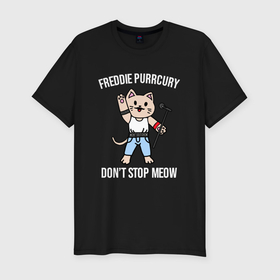 Мужская футболка хлопок Slim с принтом Dont stop meow в Петрозаводске, 92% хлопок, 8% лайкра | приталенный силуэт, круглый вырез ворота, длина до линии бедра, короткий рукав | Тематика изображения на принте: 