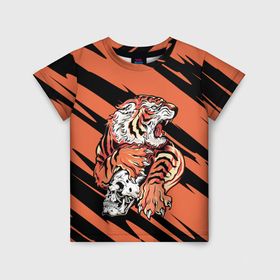 Детская футболка 3D с принтом Angry tiger   Japanese style в Санкт-Петербурге, 100% гипоаллергенный полиэфир | прямой крой, круглый вырез горловины, длина до линии бедер, чуть спущенное плечо, ткань немного тянется | Тематика изображения на принте: 