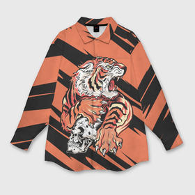 Мужская рубашка oversize 3D с принтом Angry tiger   Japanese style в Курске,  |  | Тематика изображения на принте: 