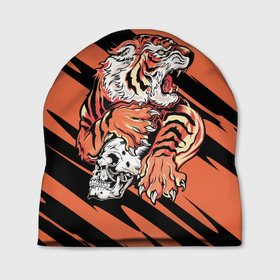Шапка 3D с принтом Angry tiger   Japanese style в Курске, 100% полиэстер | универсальный размер, печать по всей поверхности изделия | Тематика изображения на принте: 