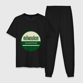 Мужская пижама хлопок с принтом Milwaukee basketball в Курске, 100% хлопок | брюки и футболка прямого кроя, без карманов, на брюках мягкая резинка на поясе и по низу штанин
 | 