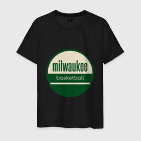 Мужская футболка хлопок с принтом Milwaukee basketball в Новосибирске, 100% хлопок | прямой крой, круглый вырез горловины, длина до линии бедер, слегка спущенное плечо. | Тематика изображения на принте: 
