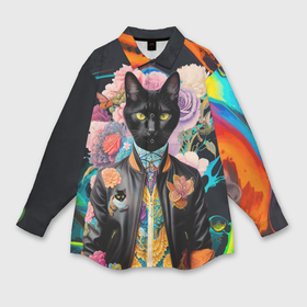 Мужская рубашка oversize 3D с принтом Модный чёрный кот   нейросеть в Тюмени,  |  | Тематика изображения на принте: 