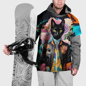 Накидка на куртку 3D с принтом Модный чёрный кот   нейросеть в Тюмени, 100% полиэстер |  | Тематика изображения на принте: 