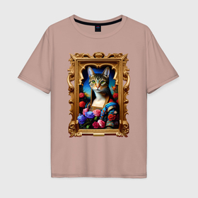 Мужская футболка хлопок Oversize с принтом Портрет кошки   нейросетевое искусство в Петрозаводске, 100% хлопок | свободный крой, круглый ворот, “спинка” длиннее передней части | Тематика изображения на принте: 