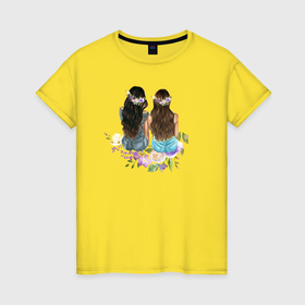 Женская футболка хлопок с принтом Девушки   подружки в Курске, 100% хлопок | прямой крой, круглый вырез горловины, длина до линии бедер, слегка спущенное плечо | 