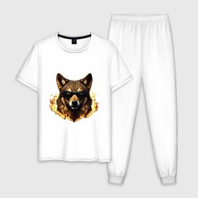 Мужская пижама хлопок с принтом Гангстер волк в Белгороде, 100% хлопок | брюки и футболка прямого кроя, без карманов, на брюках мягкая резинка на поясе и по низу штанин
 | 