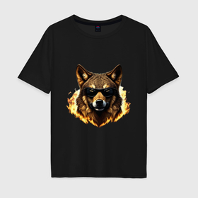 Мужская футболка хлопок Oversize с принтом Гангстер волк в Петрозаводске, 100% хлопок | свободный крой, круглый ворот, “спинка” длиннее передней части | Тематика изображения на принте: 