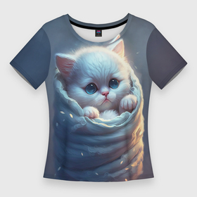Женская футболка 3D Slim с принтом Котик в мешке в Петрозаводске,  |  | Тематика изображения на принте: 