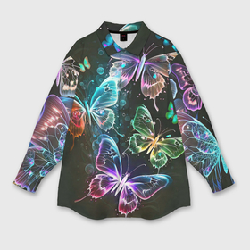 Мужская рубашка oversize 3D с принтом Неоновые дикие бабочки в Екатеринбурге,  |  | Тематика изображения на принте: 
