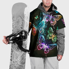 Накидка на куртку 3D с принтом Неоновые дикие бабочки в Екатеринбурге, 100% полиэстер |  | 
