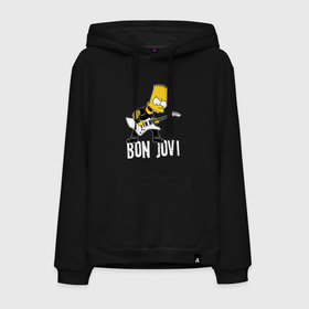 Мужская толстовка хлопок с принтом Bon Jovi Барт Симпсон рокер в Курске, френч-терри, мягкий теплый начес внутри (100% хлопок) | карман-кенгуру, эластичные манжеты и нижняя кромка, капюшон с подкладом и шнурком | Тематика изображения на принте: 