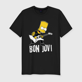 Мужская футболка хлопок Slim с принтом Bon Jovi Барт Симпсон рокер в Новосибирске, 92% хлопок, 8% лайкра | приталенный силуэт, круглый вырез ворота, длина до линии бедра, короткий рукав | 