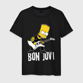 Мужская футболка хлопок с принтом Bon Jovi Барт Симпсон рокер в Санкт-Петербурге, 100% хлопок | прямой крой, круглый вырез горловины, длина до линии бедер, слегка спущенное плечо. | 