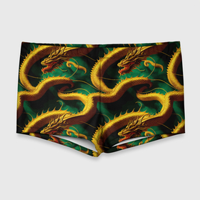 Мужские купальные плавки 3D с принтом Китайский золотой дракон в изумрудных водах в Белгороде, Полиэстер 85%, Спандекс 15% |  | Тематика изображения на принте: 