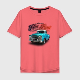 Мужская футболка хлопок Oversize с принтом Пикап Chevrolet Apache 3100 в Тюмени, 100% хлопок | свободный крой, круглый ворот, “спинка” длиннее передней части | Тематика изображения на принте: 
