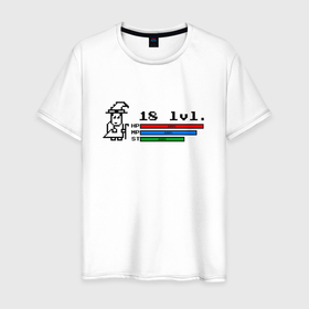 Мужская футболка хлопок с принтом Волшебник level up 18 в Тюмени, 100% хлопок | прямой крой, круглый вырез горловины, длина до линии бедер, слегка спущенное плечо. | 
