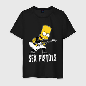 Мужская футболка хлопок с принтом Sex Pistols Барт Симпсон рокер в Екатеринбурге, 100% хлопок | прямой крой, круглый вырез горловины, длина до линии бедер, слегка спущенное плечо. | 