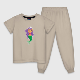 Детская пижама хлопок с принтом Русалочка в короне в Тюмени, 100% хлопок |  брюки и футболка прямого кроя, без карманов, на брюках мягкая резинка на поясе и по низу штанин
 | 