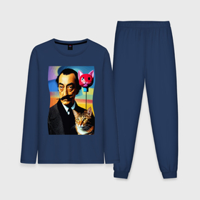 Мужская пижама с лонгсливом хлопок с принтом Salvador Dali and cat   pop art в Кировске,  |  | Тематика изображения на принте: 