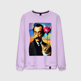 Мужской свитшот хлопок с принтом Salvador Dali and cat   pop art , 100% хлопок |  | 