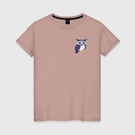 Женская футболка хлопок с принтом Мультяшный совенок в Петрозаводске, 100% хлопок | прямой крой, круглый вырез горловины, длина до линии бедер, слегка спущенное плечо | 