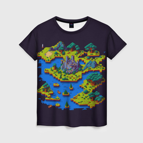 Женская футболка 3D с принтом Пиксельный остров и замок в Кировске, 100% полиэфир ( синтетическое хлопкоподобное полотно) | прямой крой, круглый вырез горловины, длина до линии бедер | 