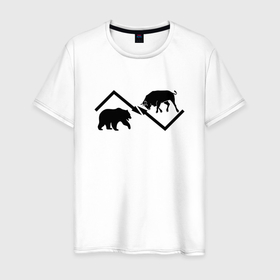 Мужская футболка хлопок с принтом Быки и медведи в Курске, 100% хлопок | прямой крой, круглый вырез горловины, длина до линии бедер, слегка спущенное плечо. | Тематика изображения на принте: 