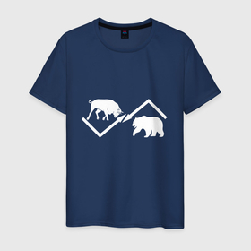 Мужская футболка хлопок с принтом Быки и медведи в Санкт-Петербурге, 100% хлопок | прямой крой, круглый вырез горловины, длина до линии бедер, слегка спущенное плечо. | Тематика изображения на принте: 
