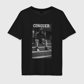 Мужская футболка хлопок Oversize с принтом Cbum conquer Крис Бамстед в Курске, 100% хлопок | свободный крой, круглый ворот, “спинка” длиннее передней части | 