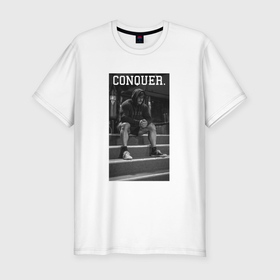 Мужская футболка хлопок Slim с принтом Cbum conquer Крис Бамстед в Курске, 92% хлопок, 8% лайкра | приталенный силуэт, круглый вырез ворота, длина до линии бедра, короткий рукав | 