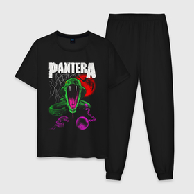 Мужская пижама хлопок с принтом Pantera rock в Санкт-Петербурге, 100% хлопок | брюки и футболка прямого кроя, без карманов, на брюках мягкая резинка на поясе и по низу штанин
 | 