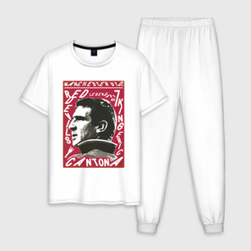 Мужская пижама хлопок с принтом Эрик Кантона Манчестер Юнайтед в Екатеринбурге, 100% хлопок | брюки и футболка прямого кроя, без карманов, на брюках мягкая резинка на поясе и по низу штанин
 | 