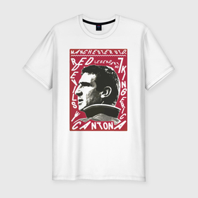 Мужская футболка хлопок Slim с принтом Эрик Кантона Манчестер Юнайтед в Санкт-Петербурге, 92% хлопок, 8% лайкра | приталенный силуэт, круглый вырез ворота, длина до линии бедра, короткий рукав | Тематика изображения на принте: 